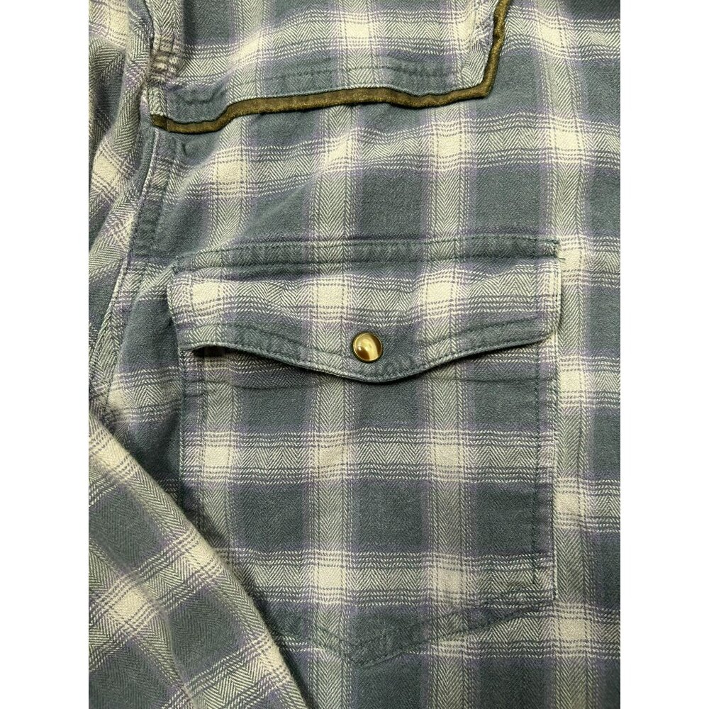 Rural Cloth Plaid Heavyweight Flannel Shirt W/ Leather Collar Snap Front Western - Picture 5 of 8